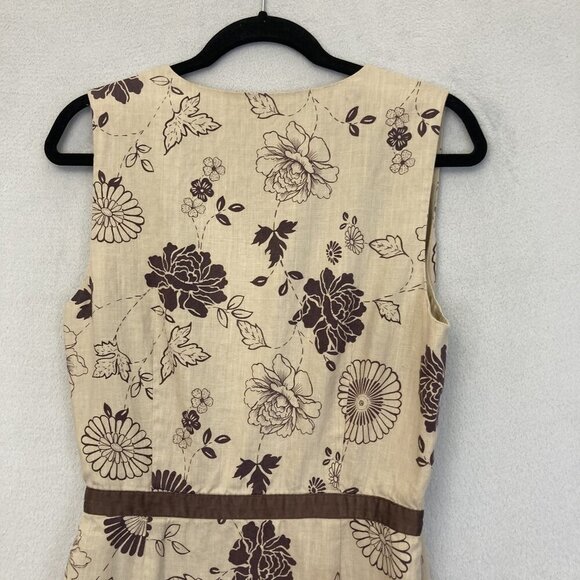 Spenser Jeremy Linen Wrap Dress Womens 12 Floral Sleeveless Knee Length Neutral - Picture 11 of 12